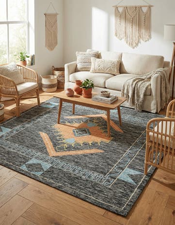 Charcoal Gray Hand Woven Kilim Wool Square Rug