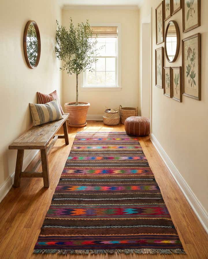 4' 3 x 10' 7 Hand Woven Kilim Fars Wool Runner Rug