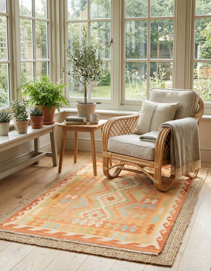 Detail image of 3' 3 x 5'  Hand Woven Kilim Waziri Wool Rug