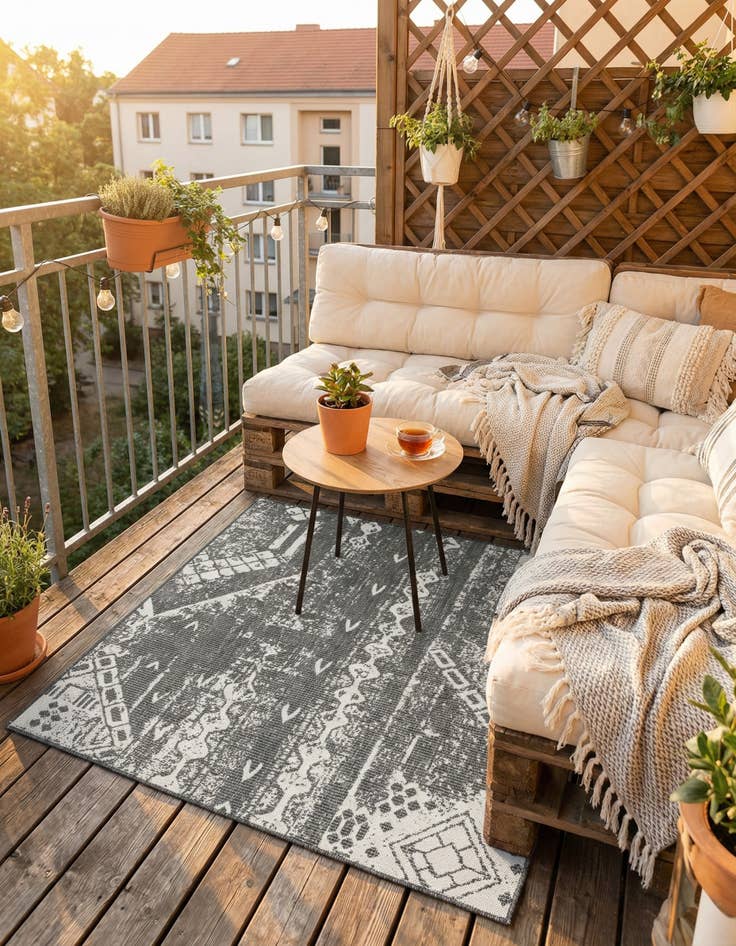 Detail image of 5' 3 x 5' 3  Washable Bohemian Indoor / Outdoor Square Rug