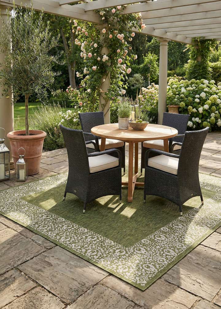 10' 8 x 10' 8 Easy-Clean Border Indoor / Outdoor Square Rug