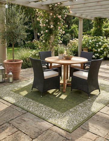 Green Easy-Clean Border Indoor / Outdoor Square Rug