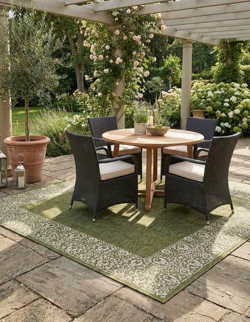 Green Easy-Clean Border Indoor / Outdoor Square Rug