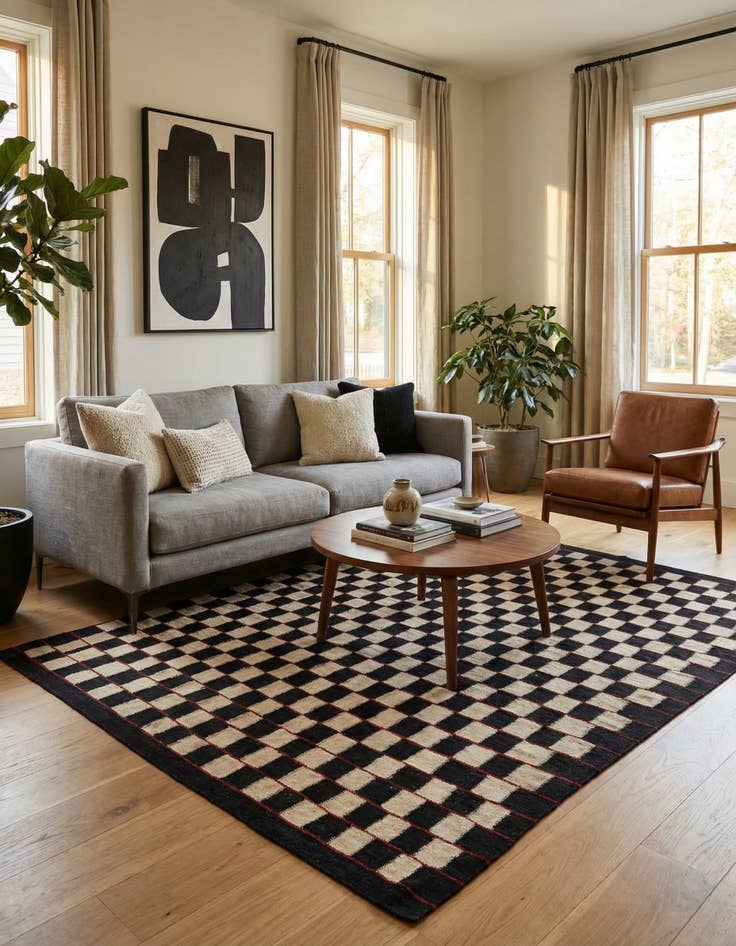 Detail image of  5' 1 x 6' 2  Hand Woven Kilim Modern Wool Rug