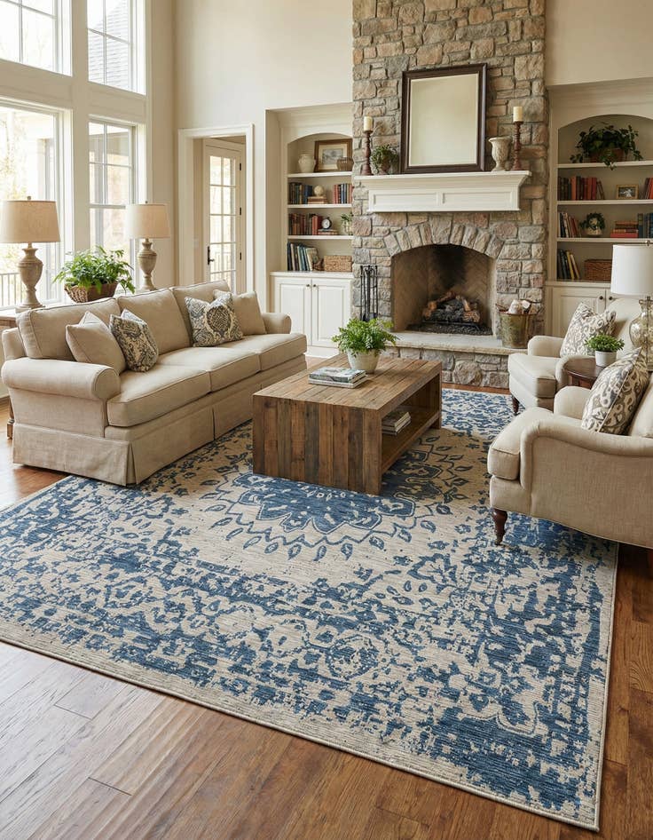 Detail image of 13' x 13'  Washable Traditional Indoor / Outdoor Square Rug