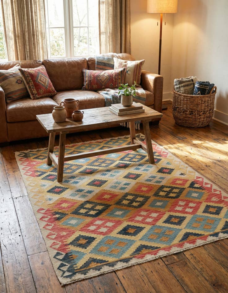 Detail image of 4' x 5' 4  Hand Woven Kilim Maymana Wool Rug