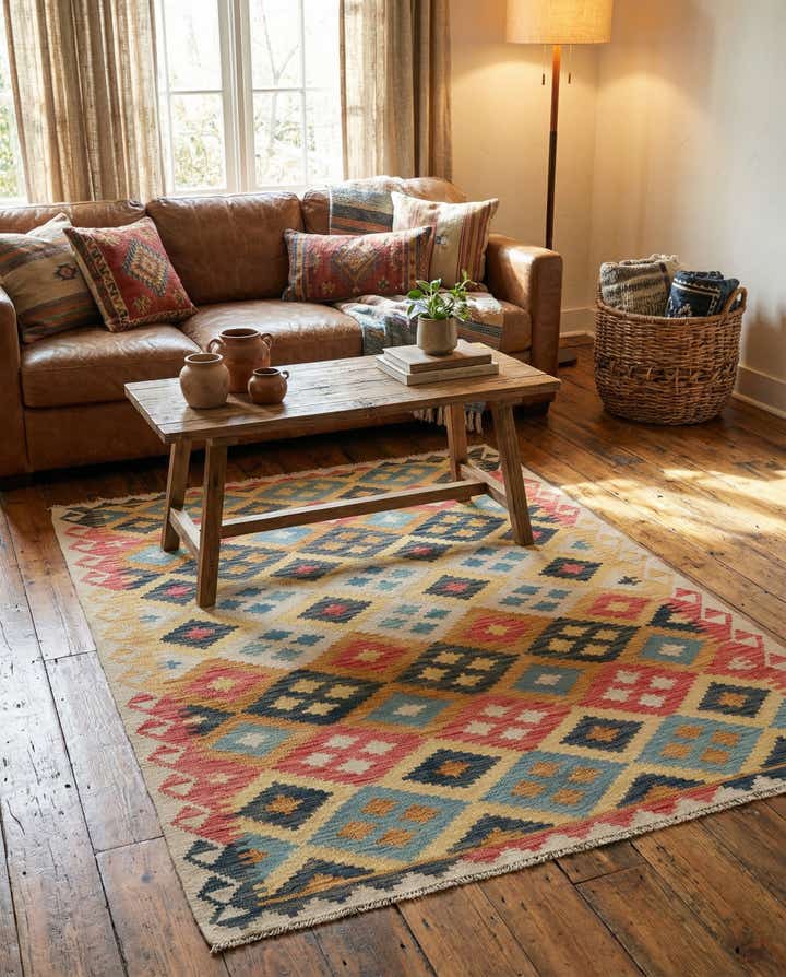 4' x 5' 4 Hand Woven Kilim Maymana Wool Rug
