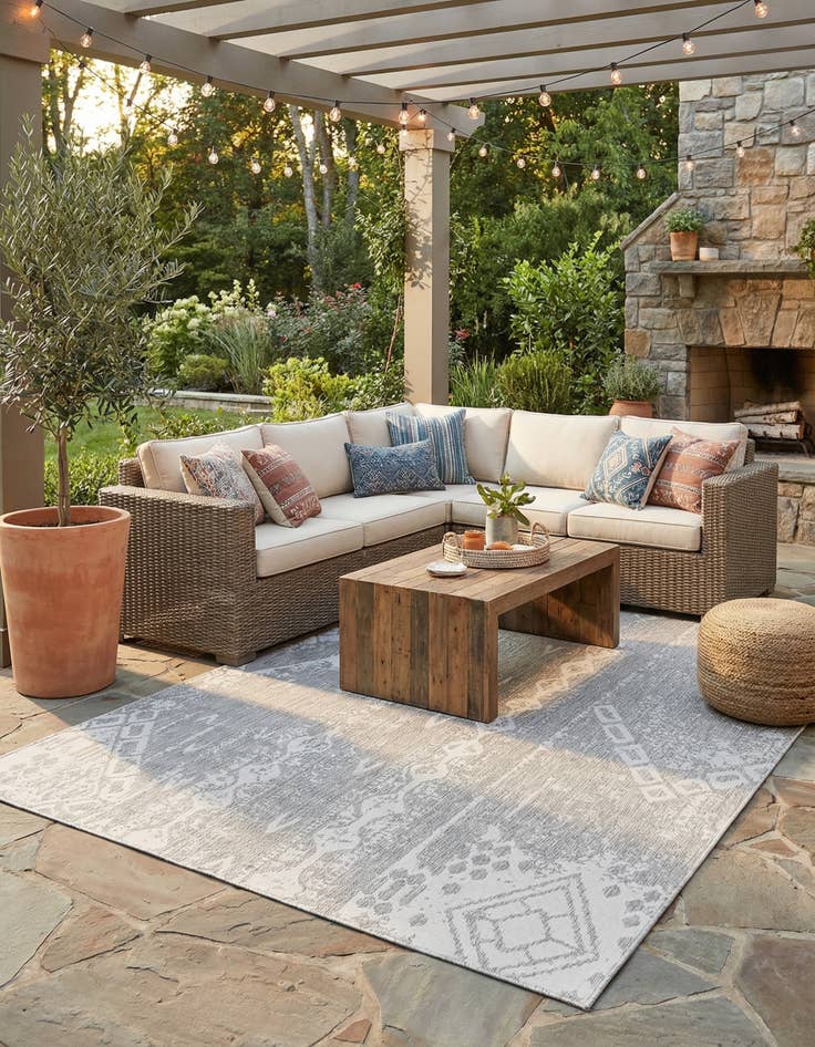 Detail image of 7' 10 x 10'  Washable Bohemian Indoor / Outdoor Rug