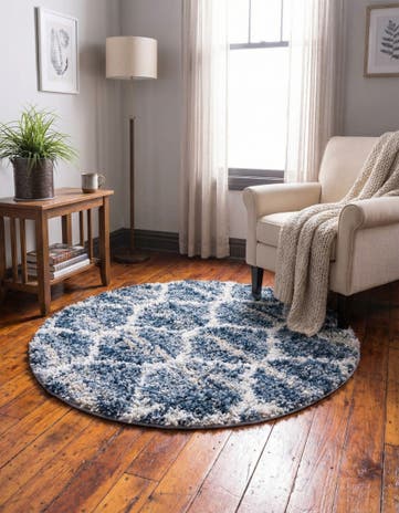 Blue Athena Shag Round Rug