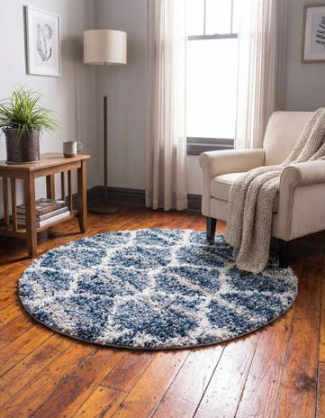 Blue Athena Shag Round Rug