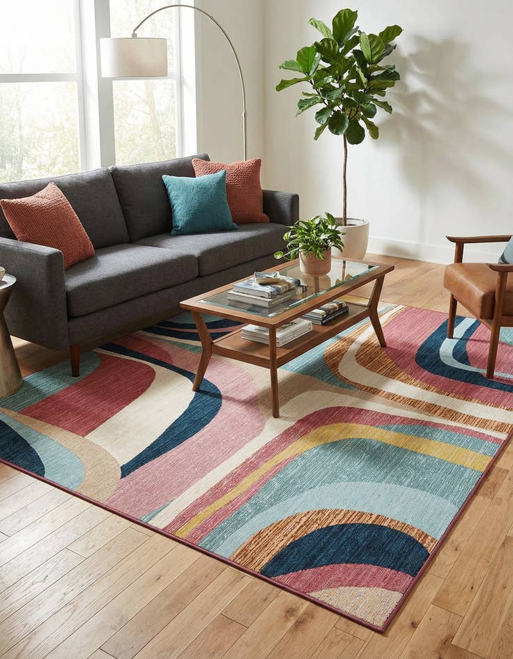 Detail image of 7' 10 x 7' 10  Washable Modern Indoor / Outdoor Square Rug