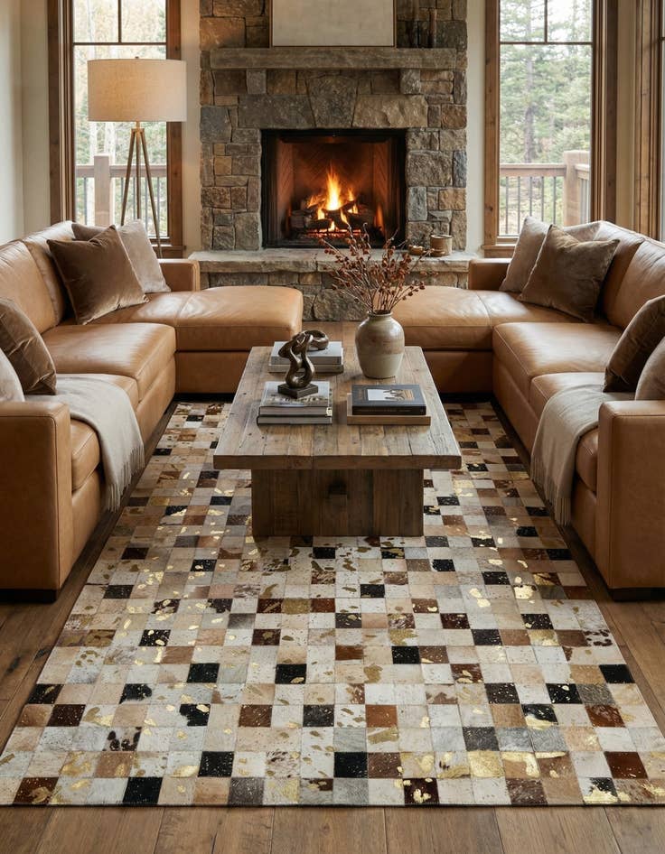 Detail image of  5' 1 x 8' Cowhide - Patchwork Rug
