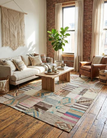 6' 5 x 9' 7 Hand Woven Kilim Patchwork Wool Rug