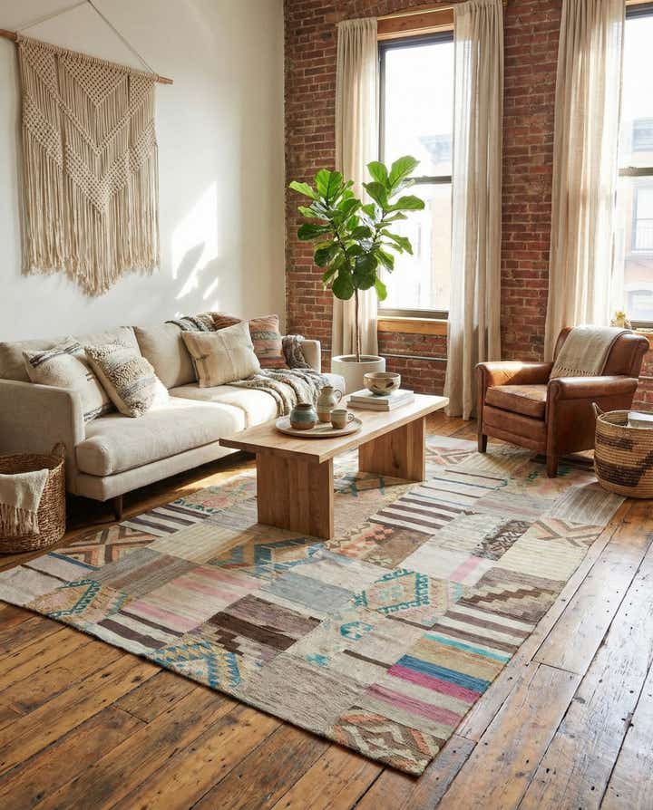 6' 5 x 9' 7 Hand Woven Kilim Patchwork Wool Rug