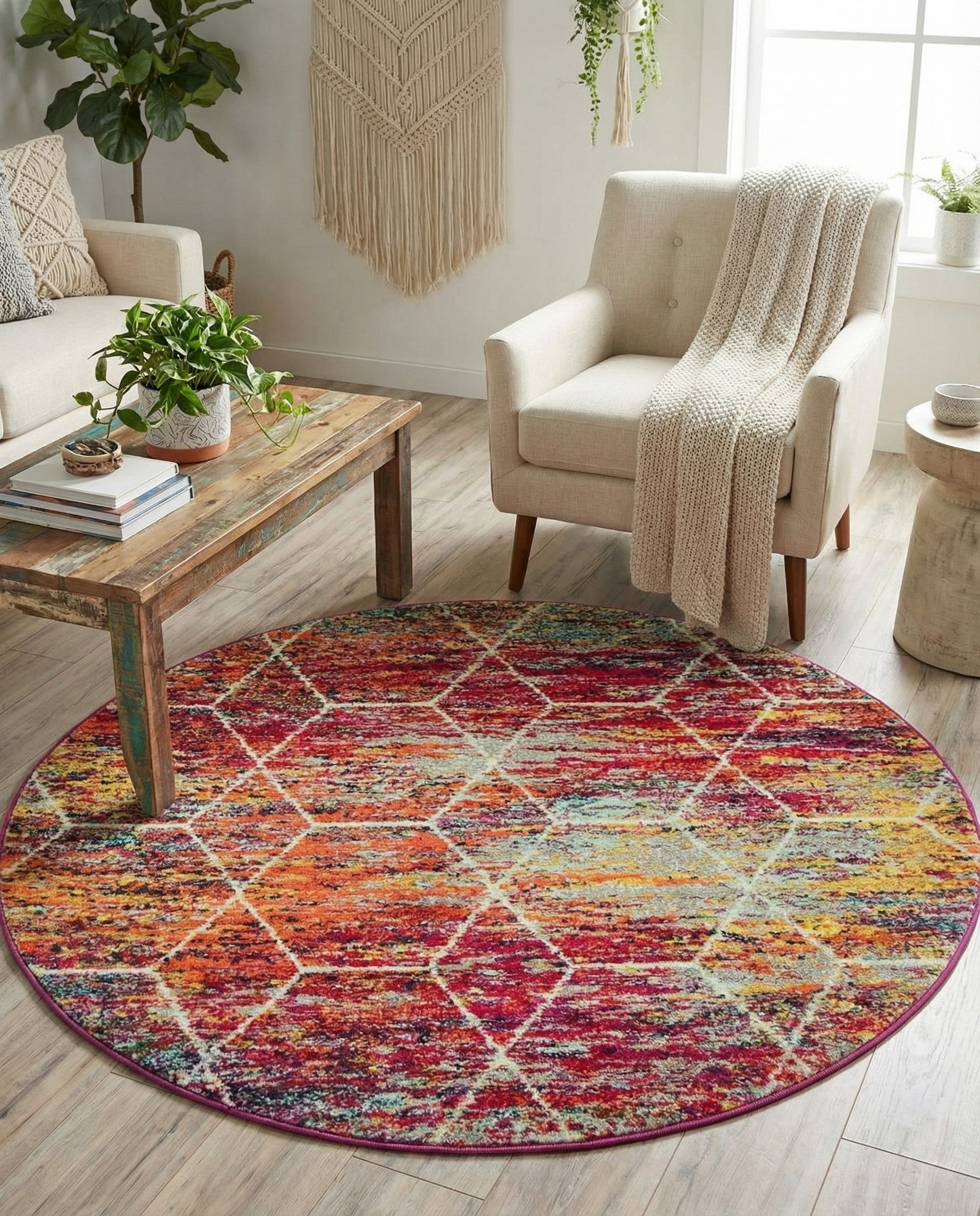  4' x 4' Lattice Frieze Round Rug