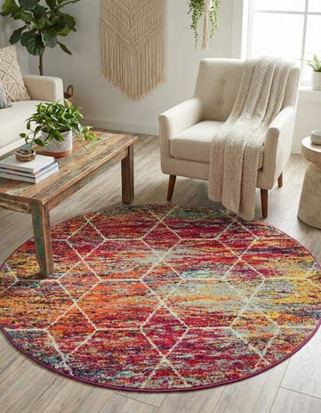 4' x 4' Lattice Frieze Round Rug