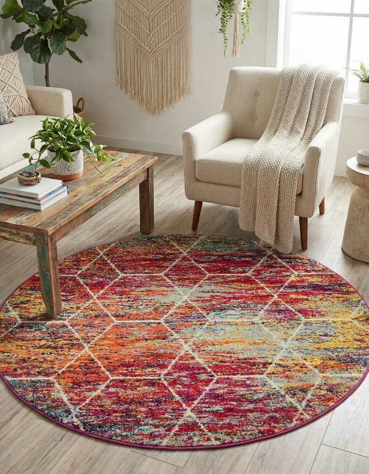 4' x 4' Lattice Frieze Round Rug