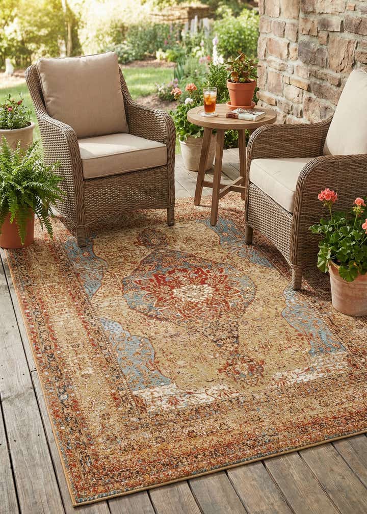 5' 3 x 7' Easy-Clean Traditional Indoor / Outdoor Rug