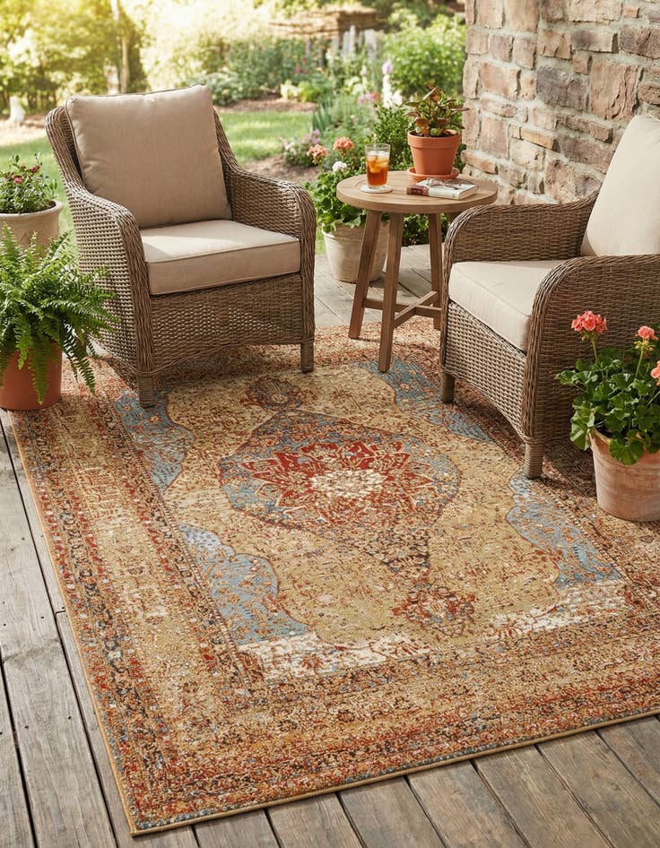 Detail image of 5' 3 x 7'  Washable Traditional Indoor / Outdoor Rug