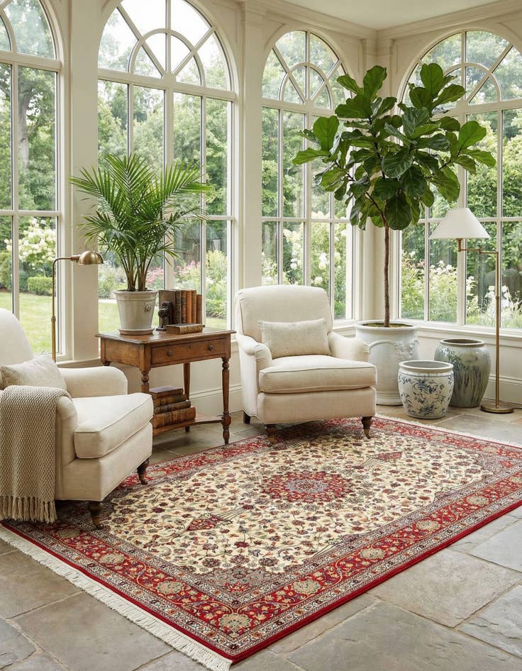 Detail image of 6' 6 x 9' 7  Hand Knotted Qom Persian Rug