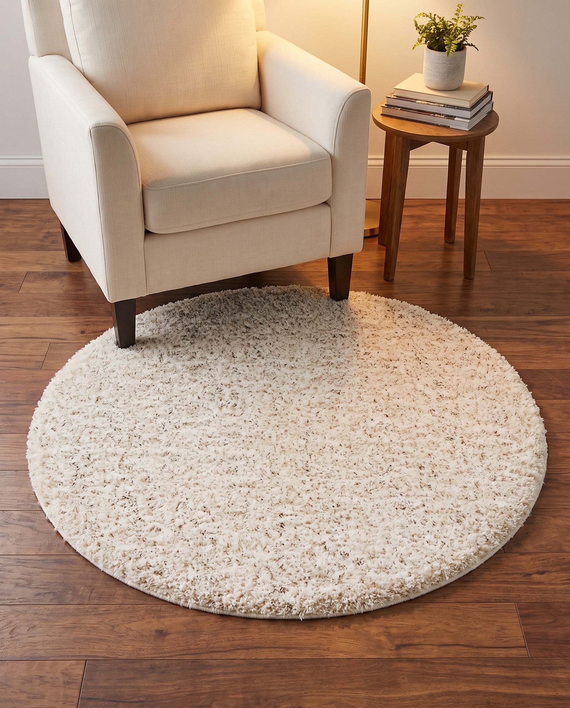 5' 3 x 5' 3 Solid Shag Round Rug