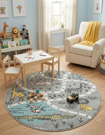 5' 3 x 5' 3 Animals Whimsy Kids Round Rug