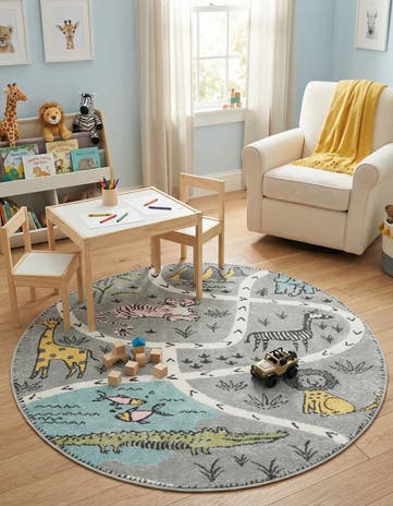 5' 3 x 5' 3 Animals Whimsy Kids Round Rug
