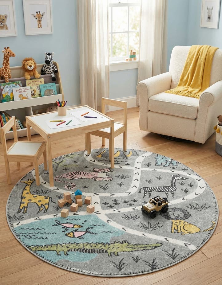 5' 3 x 5' 3 Animals Whimsy Kids Rou...