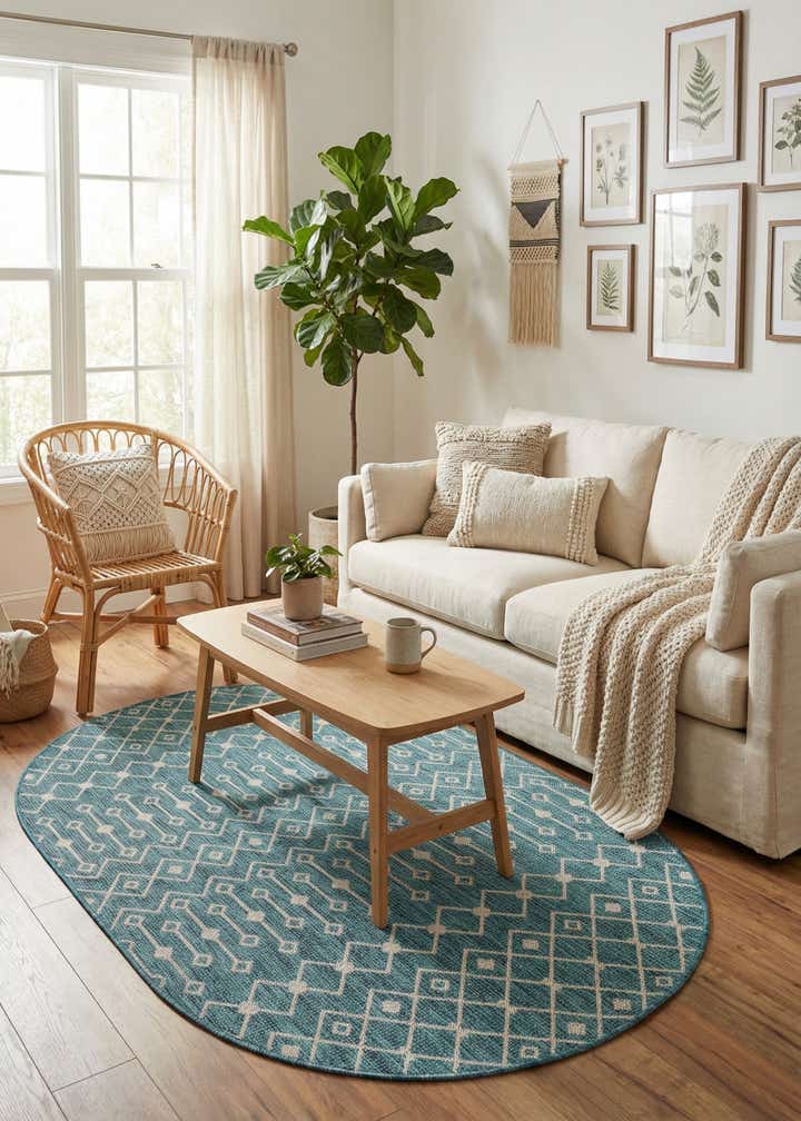 5' 3 x 8' Easy-Clean Trellis Indoor / Outdoor Oval Rug