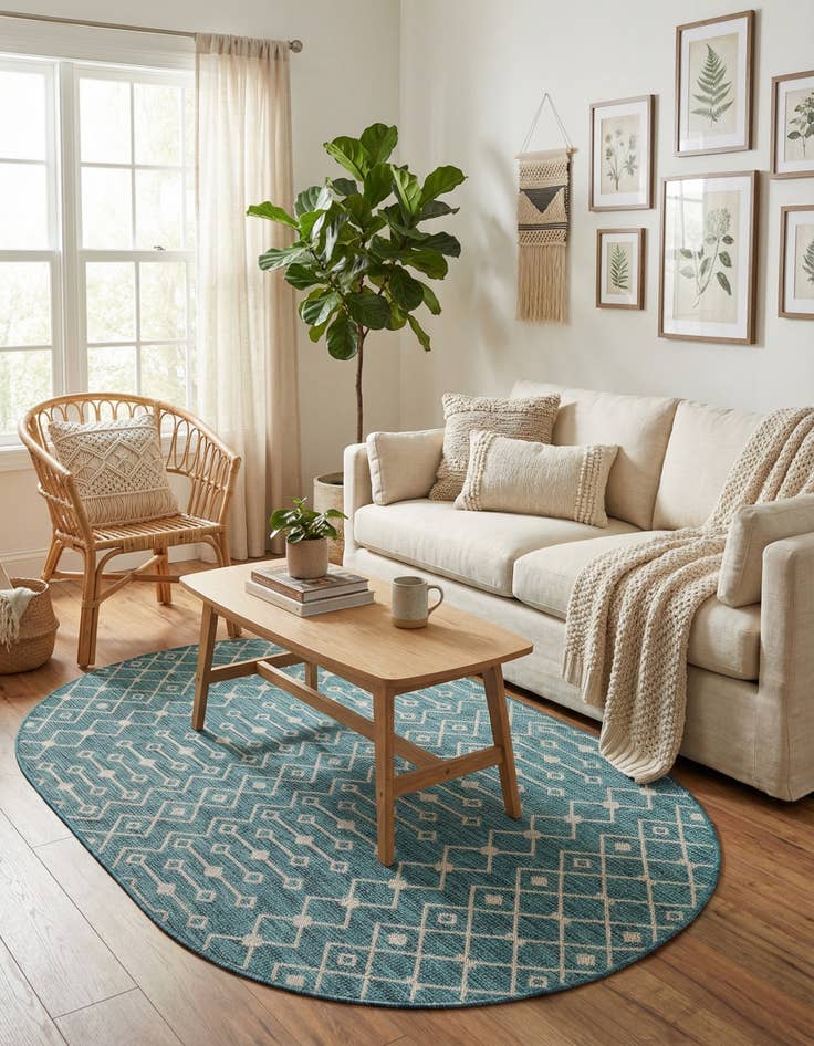 Detail image of 5' 3 x 8' Easy-Clean Trellis Indoor / Outdoor Oval Rug