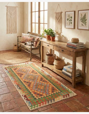3' 3 x 6' 6 Hand Woven Kilim Maymana Wool Runner Rug