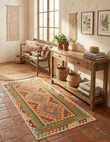 3' 3 x 6' 6 Hand Woven Kilim Maymana Wool Runner Rug