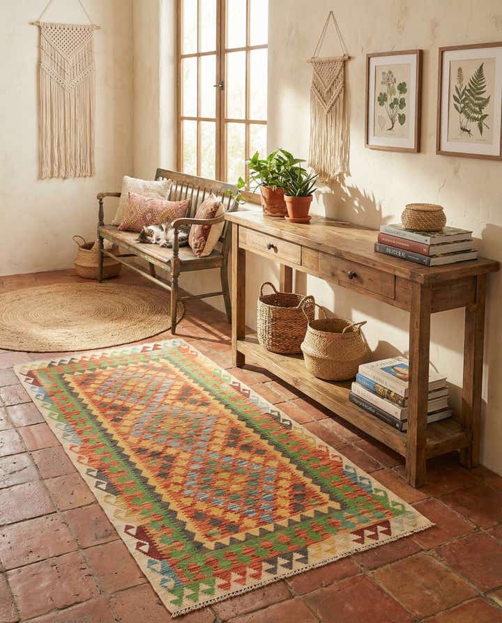 3' 3 x 6' 6 Hand Woven Kilim Maymana Wool Runner Rug