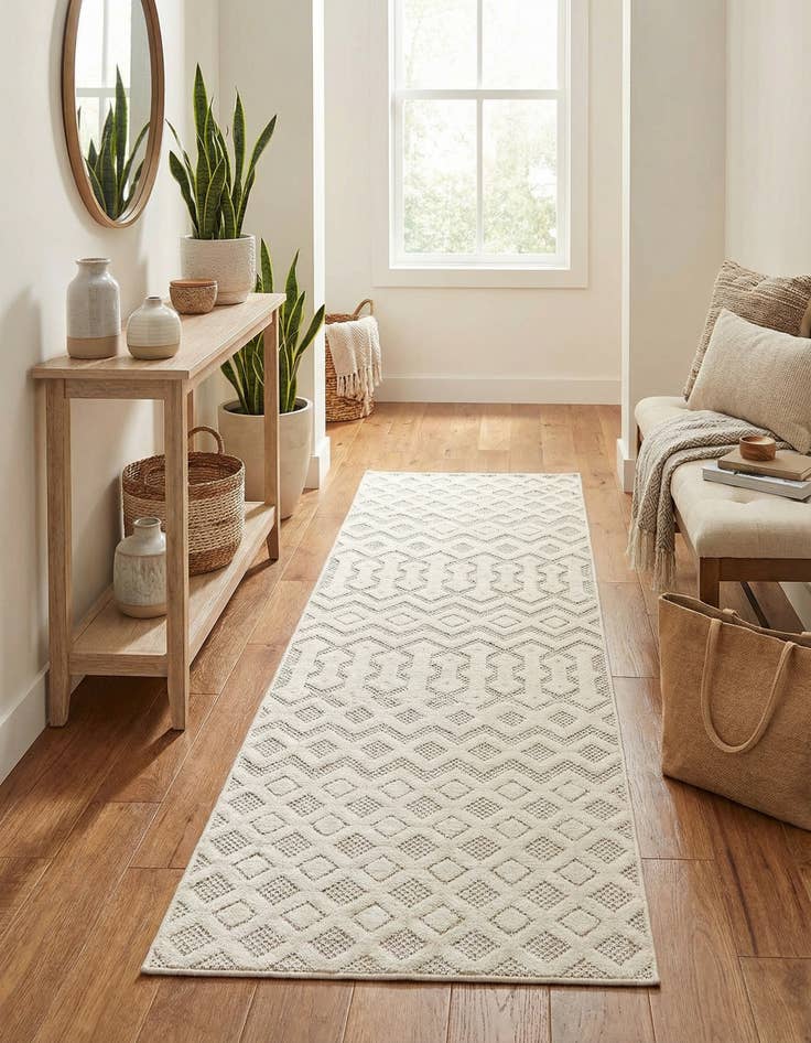 Detail image of 2' x 8'  Washable Trellis Textured Indoor / Outdoor Runner Rug