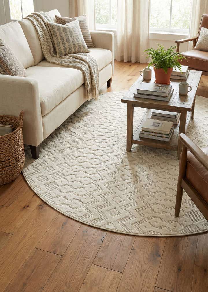 7' x 7' Easy-Clean Trellis Textured Indoor / Outdoor Round Rug