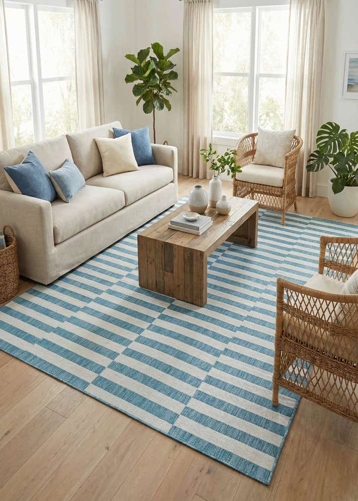 7' 10 x 11' Easy-Clean Striped Indoor / Outdoor Rug