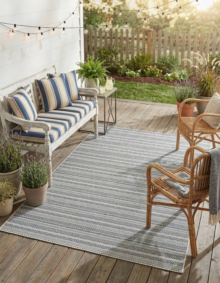 Detail image of 5' 3 x 8'  Washable Striped Indoor / Outdoor Rug