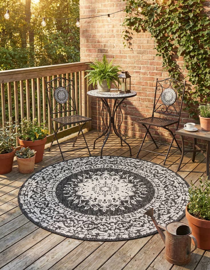 Detail image of 6' x 6'  Washable Traditional Indoor / Outdoor Round Rug