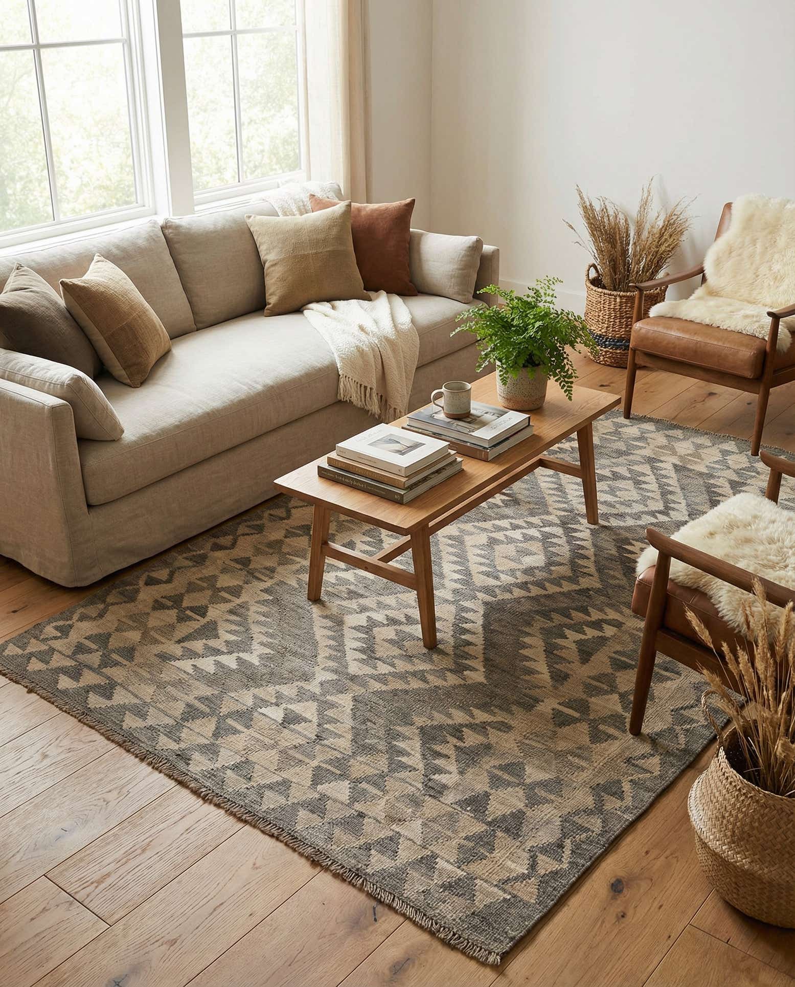 4' x 6' 1 Hand Woven Kilim Maymana Wool Rug