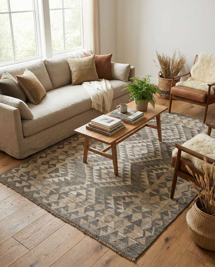 4' x 6' 1 Hand Woven Kilim Maymana Wool Rug