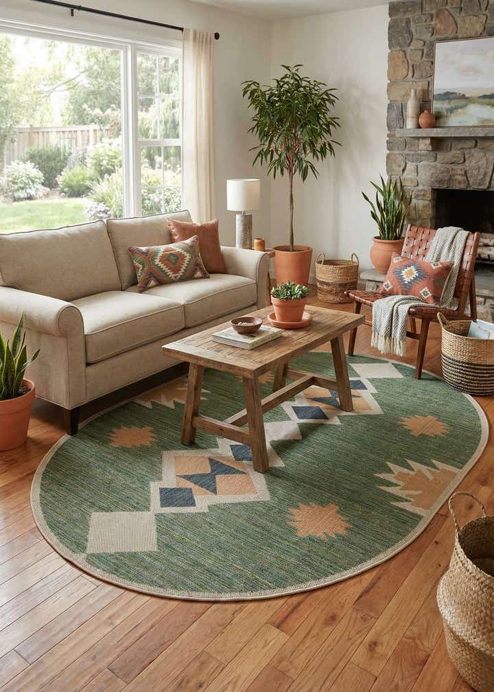7' 10 x 10' Easy-Clean Baja Indoor / Outdoor Oval Rug