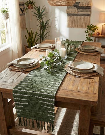 Green Hand Woven Chindi Cotton Table Runner Rug