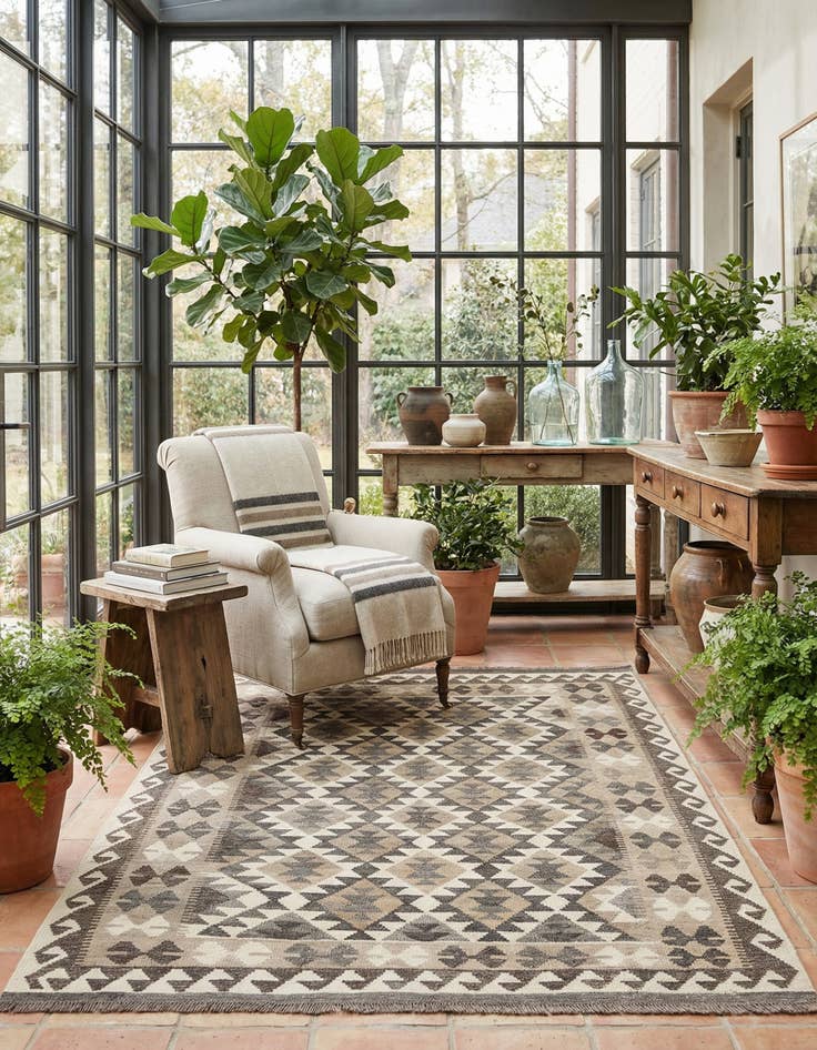 Detail image of 4' 10 x 6' 7 Hand Woven Kilim Maymana Wool Rug