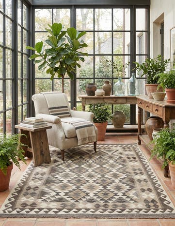 4' 10 x 6' 7 Hand Woven Kilim Maymana Wool Rug
