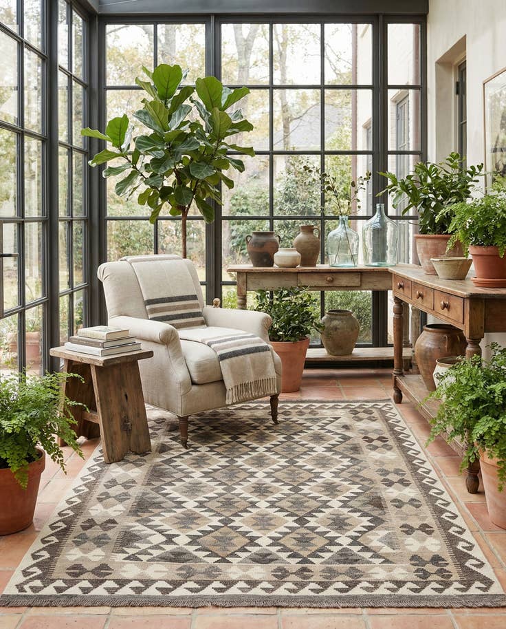 Detail image of 4' 10 x 6' 7 Hand Woven Kilim Maymana Wool Rug