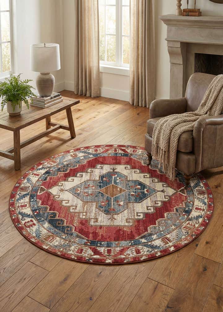 5' x 5' Easy-Clean Traditional Indoor / Outdoor Round Rug