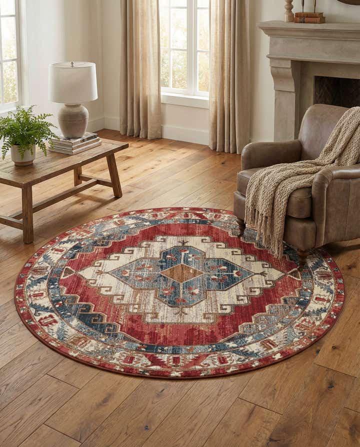 5' x 5' Easy-Clean Traditional Indoor / Outdoor Round Rug