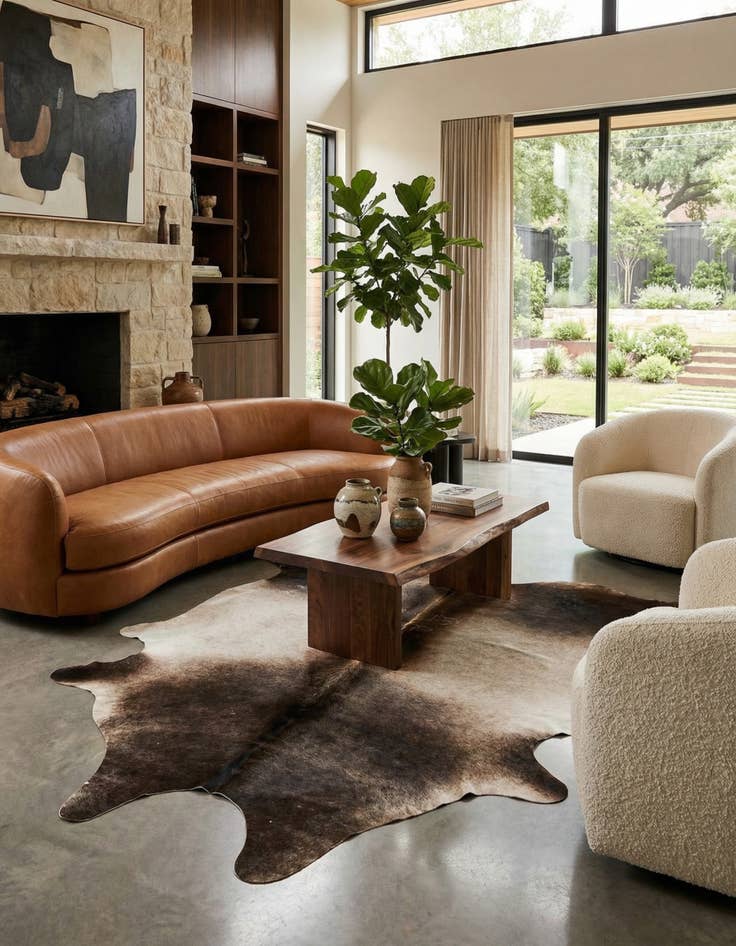 Detail image of  5' 8 x 6' 2 Cowhide Leather Square Rug