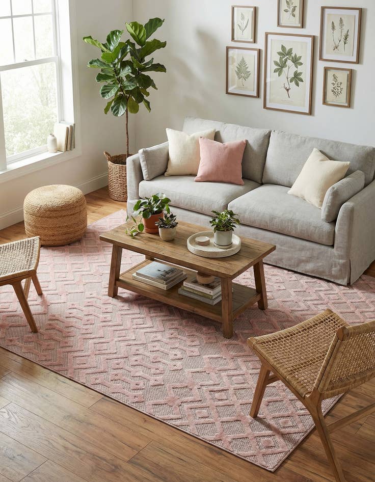 Detail image of  7' 10 x 10'  Washable Trellis Textured Indoor / Outdoor Rug