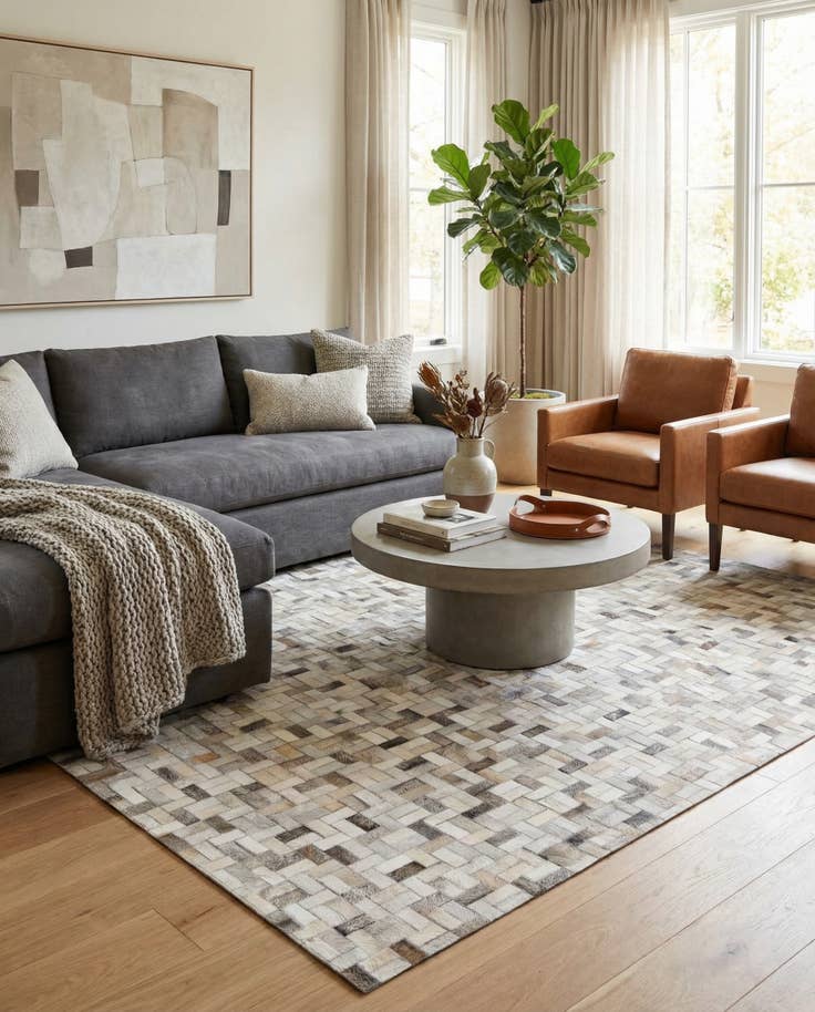 Detail image of 4' 9 x 6' 6 Cowhide Stocks Rug